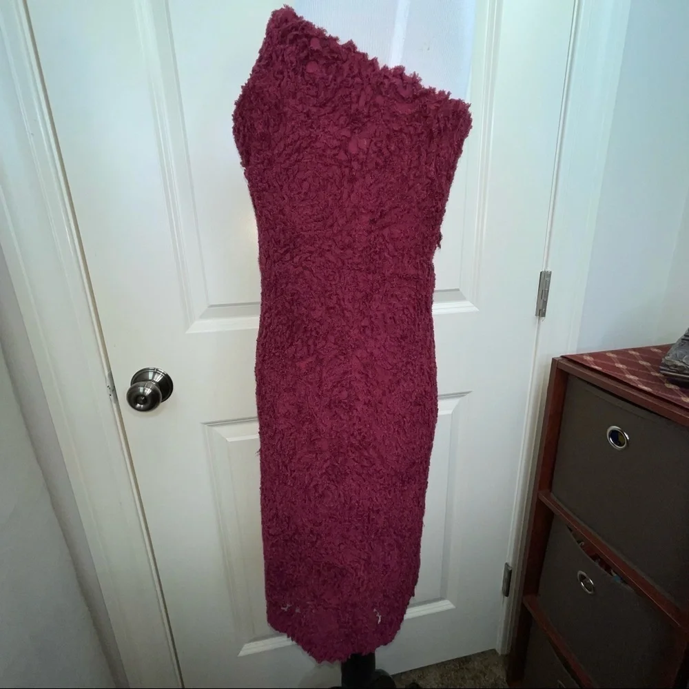 Storia Textured Floral Mini Dress Strapless Bodycon Maroon L - Picture 5 of 17